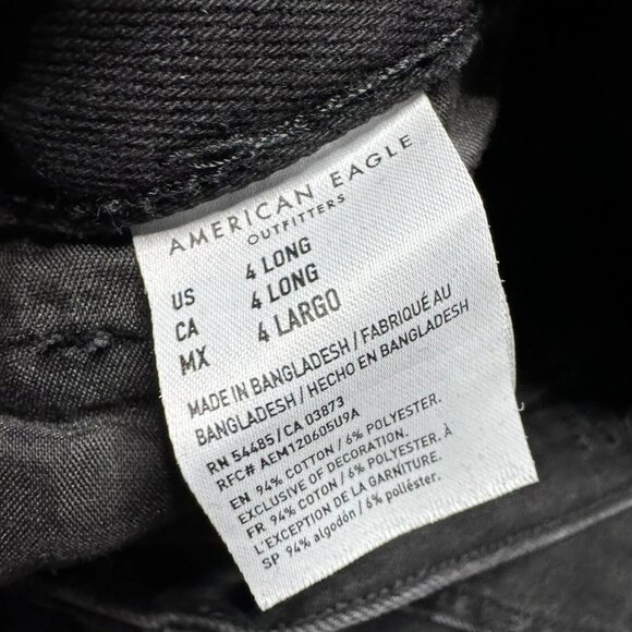 American Eagle Jeans Womens 4 Long Black Denim Distressed Straight Leg Logo - Picture 11 of 11